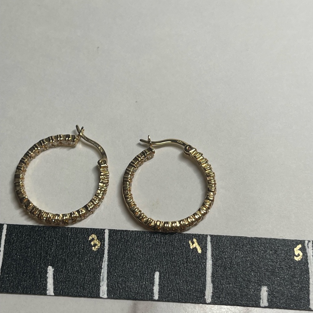 Elegant Gold and “diamond” Hoop Earrings - Picture 3 of 3